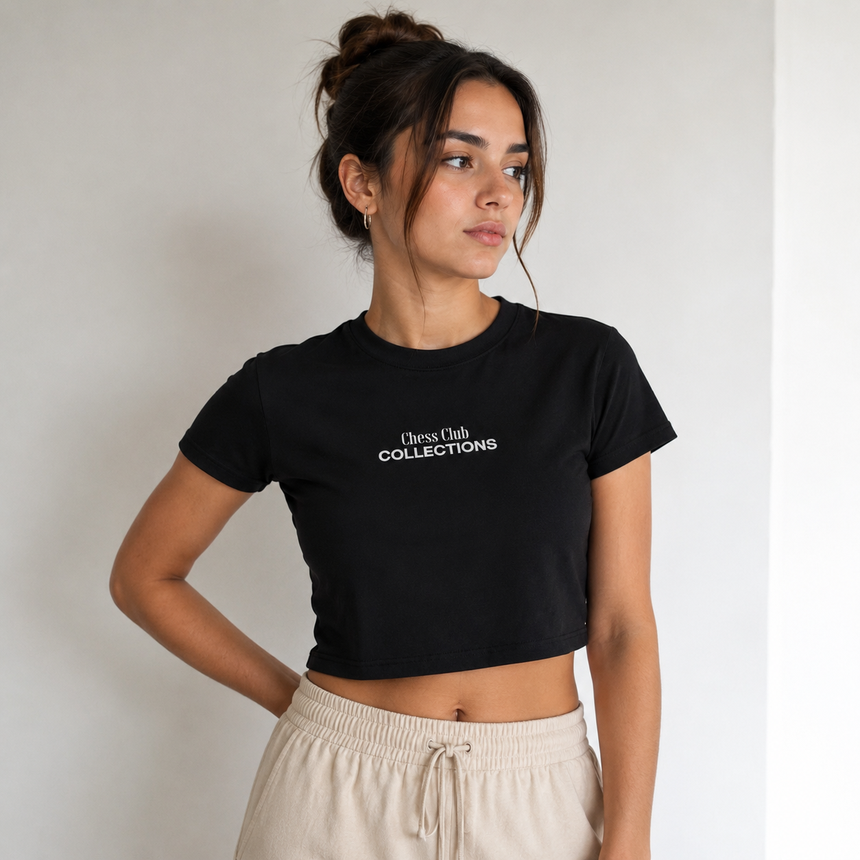 Black Chess Club Collections Crop Tee
