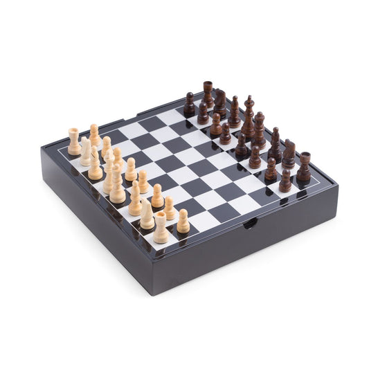 EVAN BLACK LACQUERED WOOD MULTI GAME SET