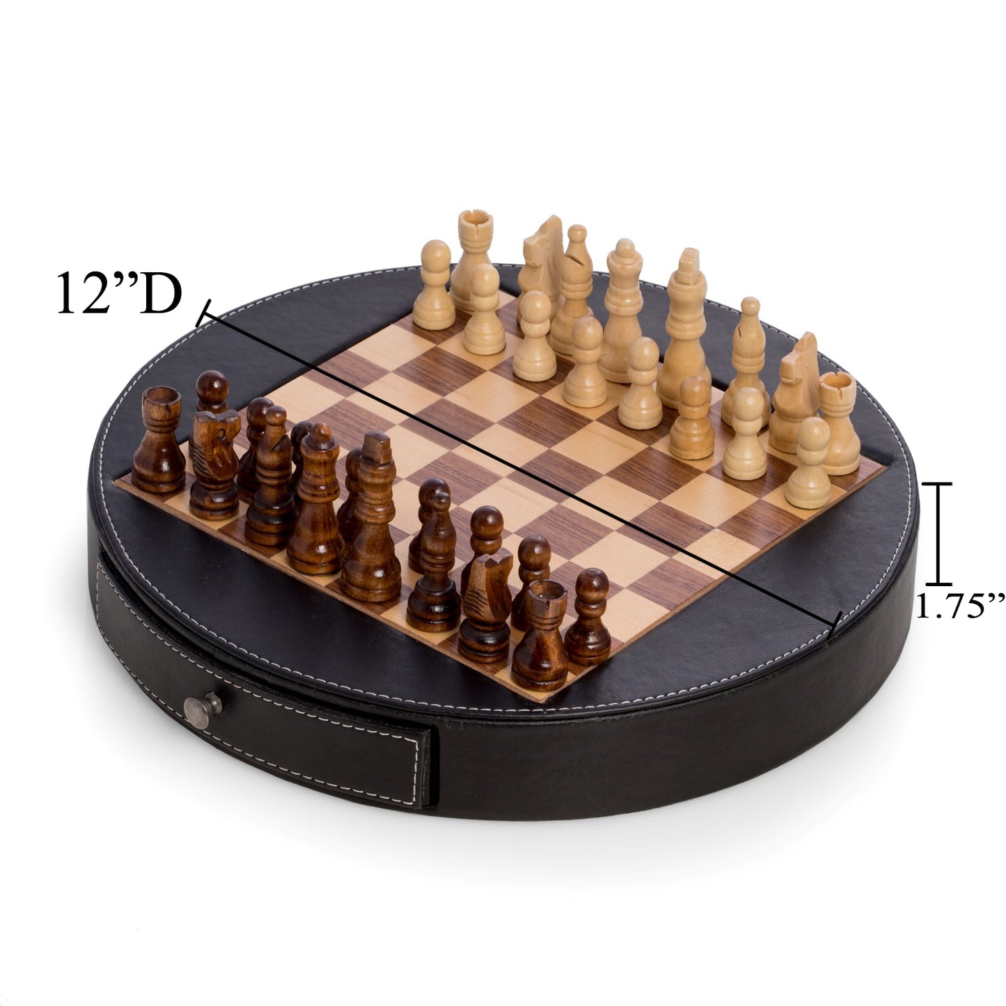 Chess Set in Wood with Black Leather