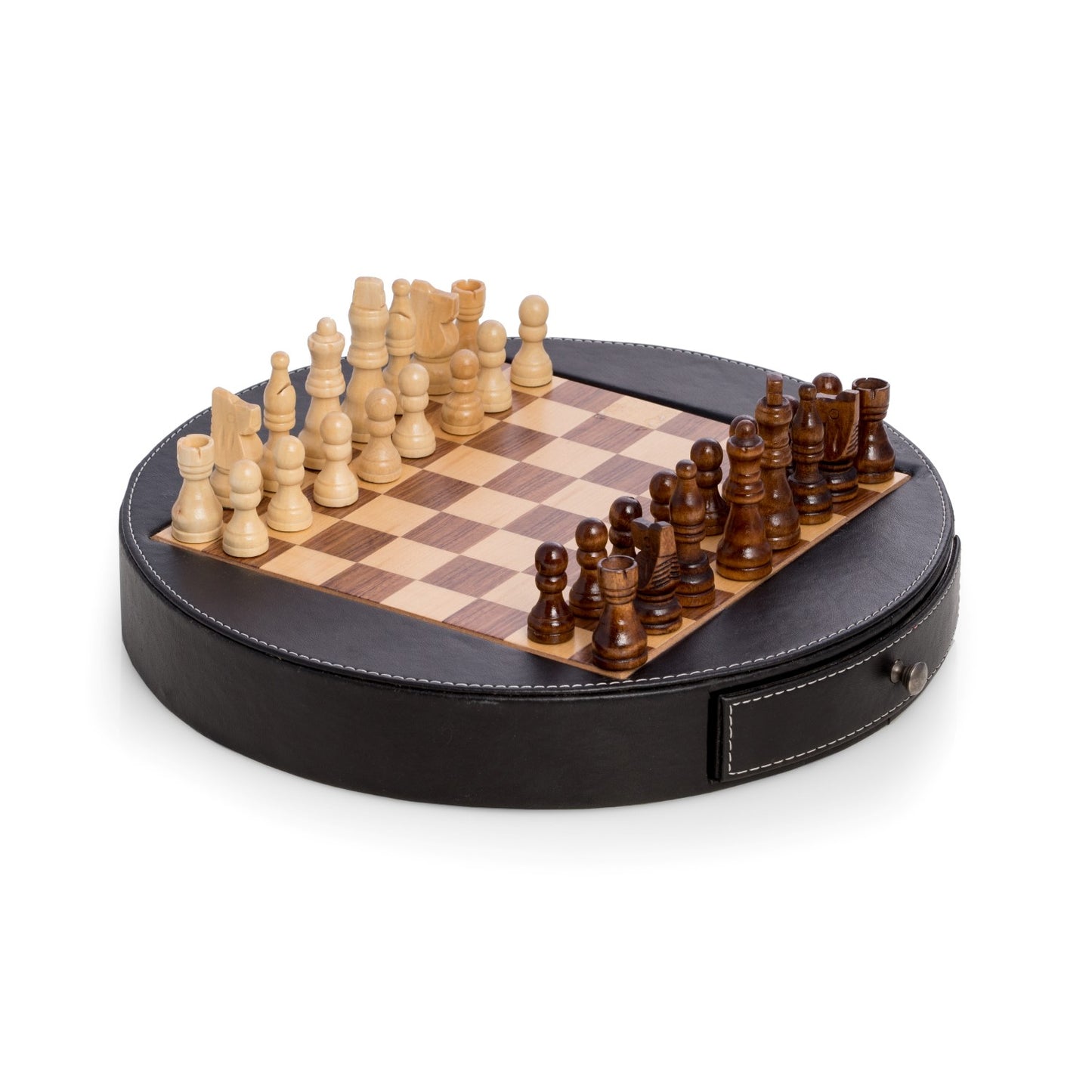 Chess Set in Wood with Black Leather