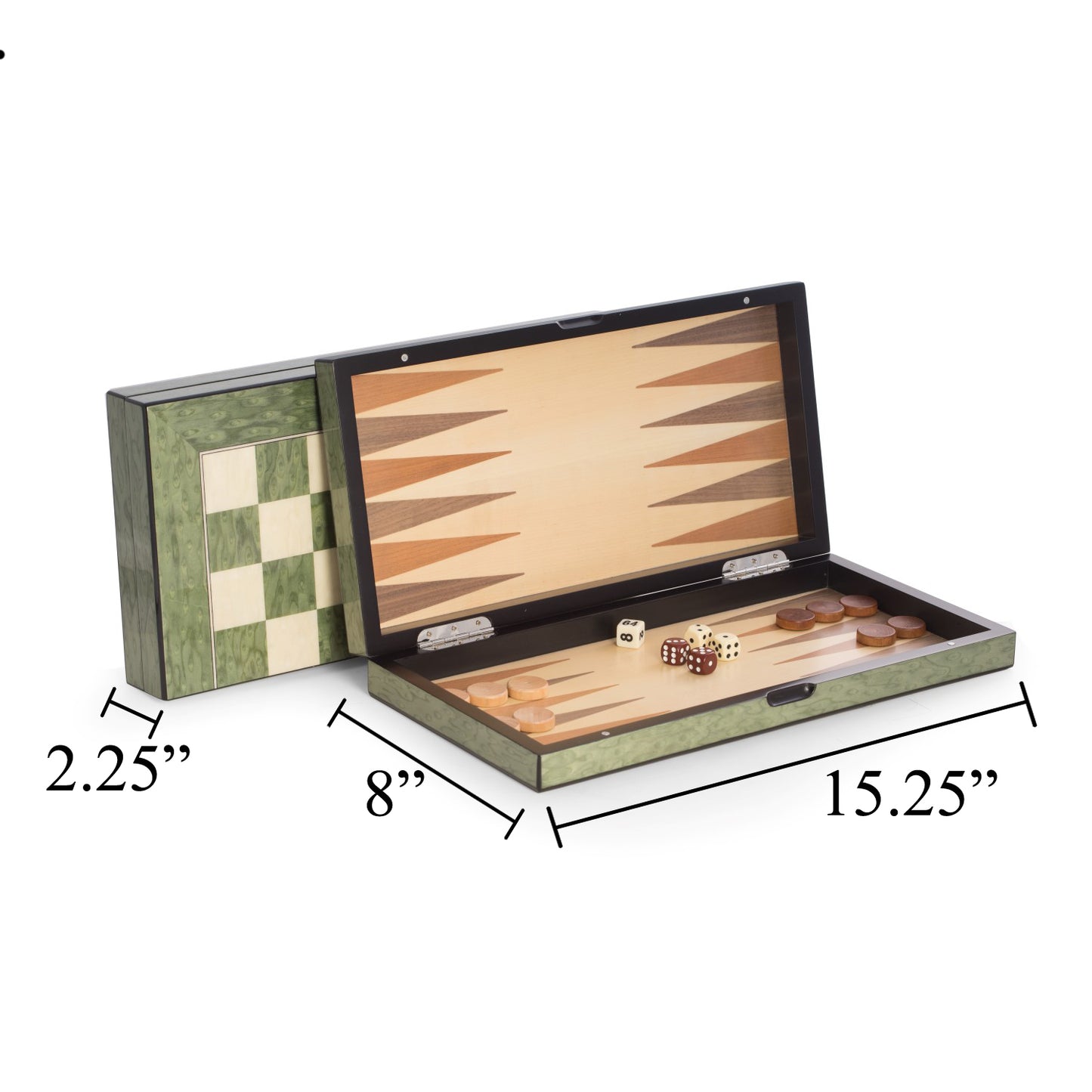 Green Inlaid  Wood  Chess & Backgammon Set